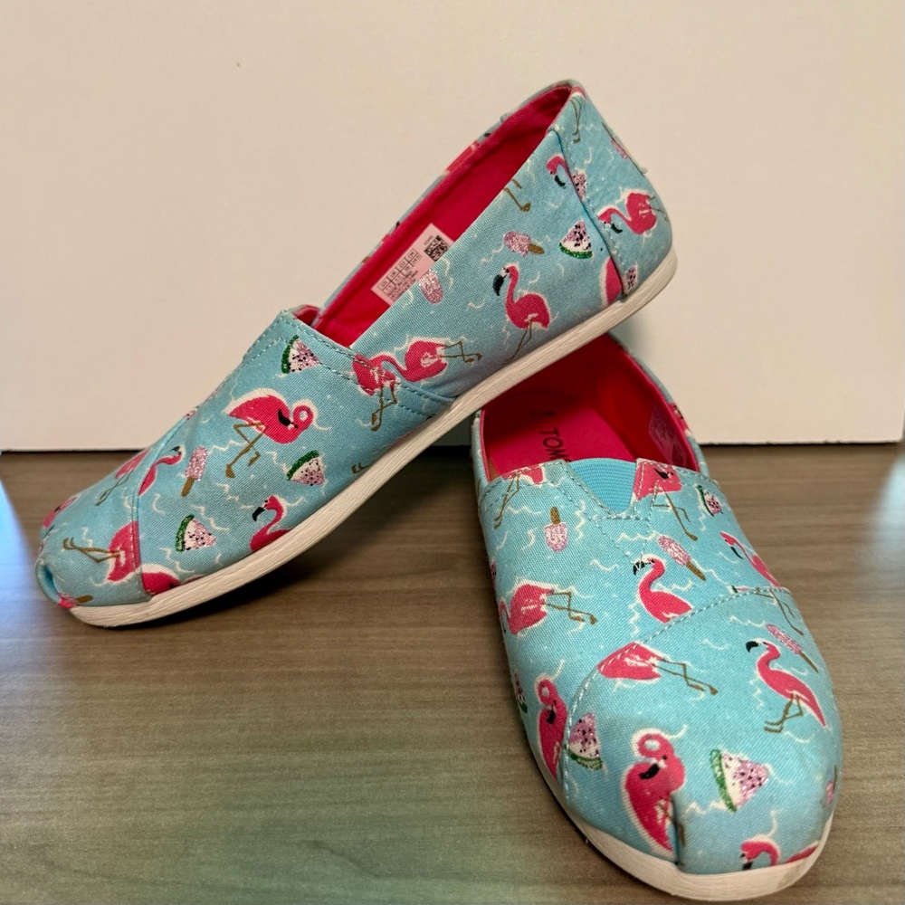 Toms Light Blue Flamingo Slip-Ons